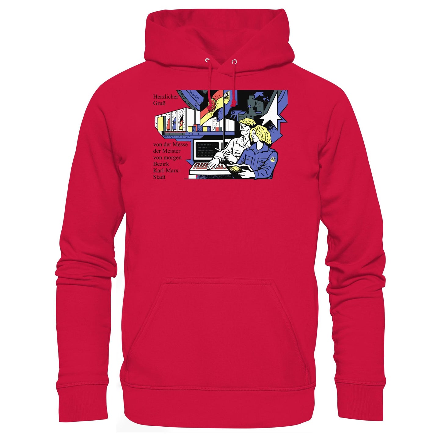 DDR Ostalgie Kapuze / Hoodie Unisex • MESSE DER MEISTER VON MORGEN, KARL-MARX-STADT (ORIGINAL BRIEFMARKE)