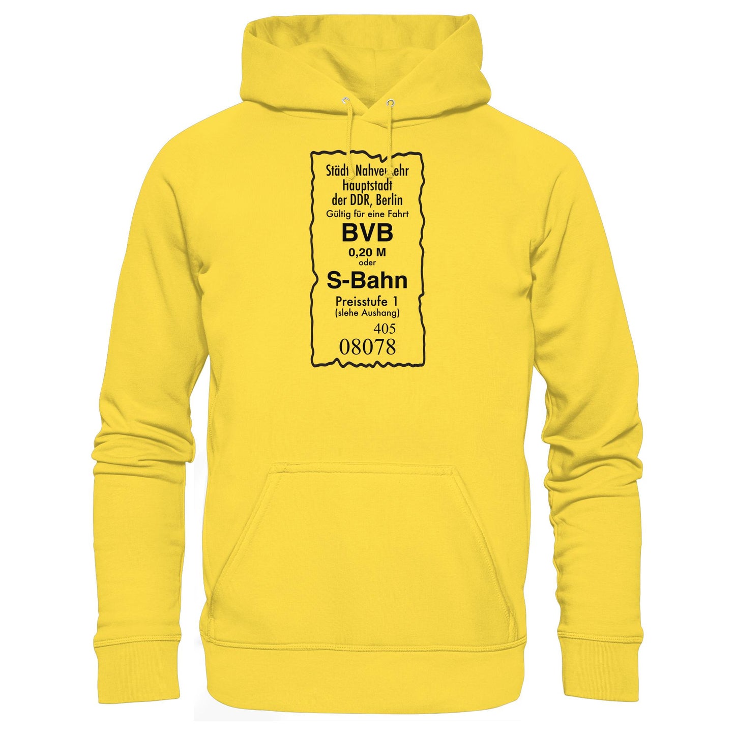 DDR Ostalgie Kapuze / Hoodie Unisex • BVB BERLIN NAHVERKEHR, 20 PFENNIG (ORIGINAL FAHRSCHEIN 1989)