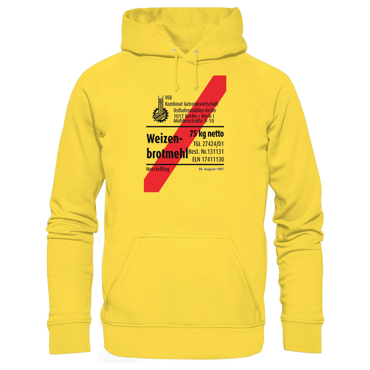 DDR Ostalgie Kapuze / Hoodie Unisex • WEIZENMEHL - VEB KOMBINAT GETREIDEWIRTSCHAFT (ORIGINAL-VERPACKUNG)