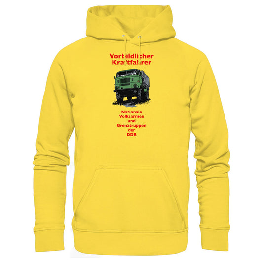 DDR Ostalgie Kapuze / Hoodie Unisex • VORBILDLICHER KRAFTFAHRER, NVA (ORIGINAL WIMPELMOTIV)