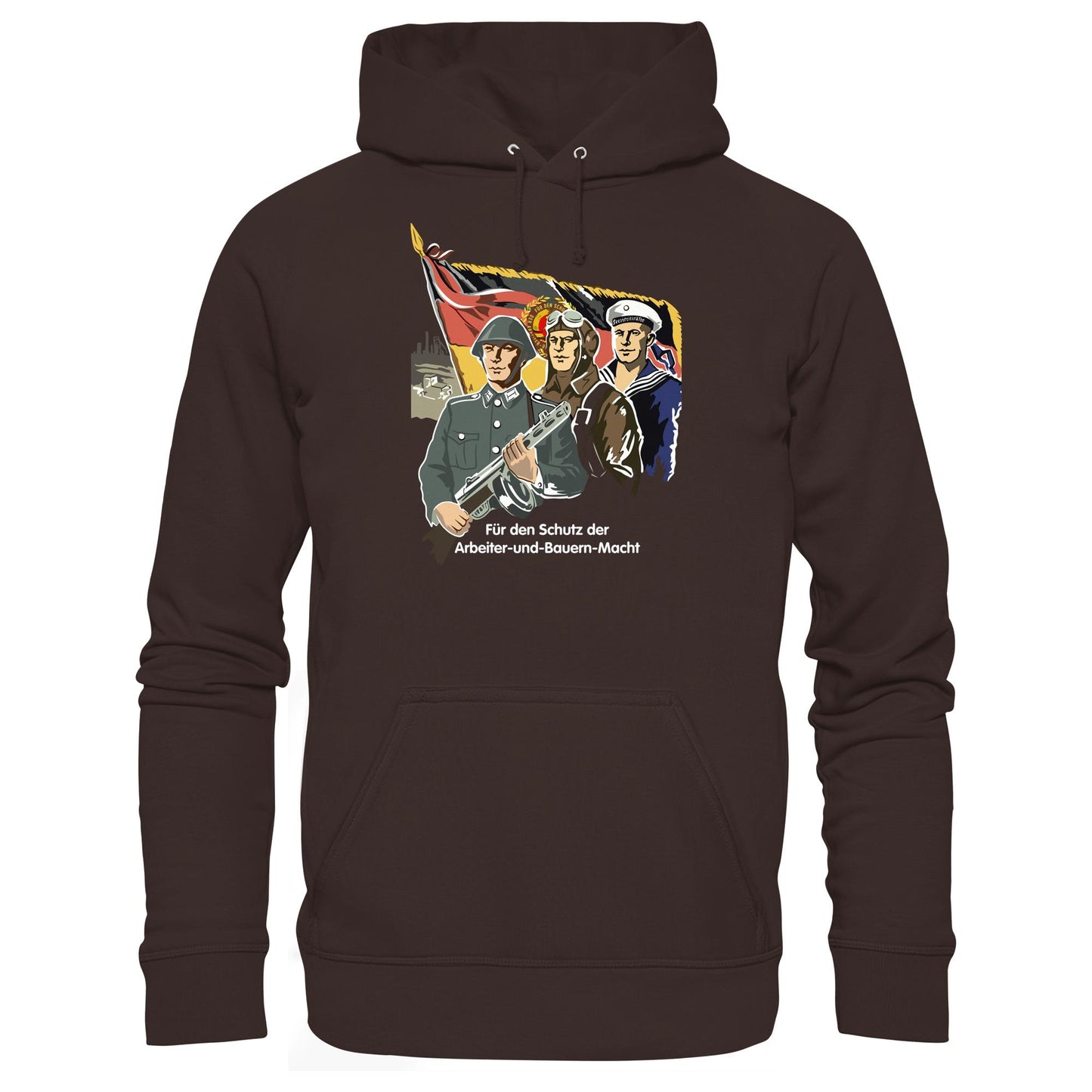 DDR Ostalgie Kapuze / Hoodie Unisex • FÜR DEN SCHUTZ DER ARBEITER-UND-BAUERN-MACHT (NVA ORIGINAL-PLAKAT)