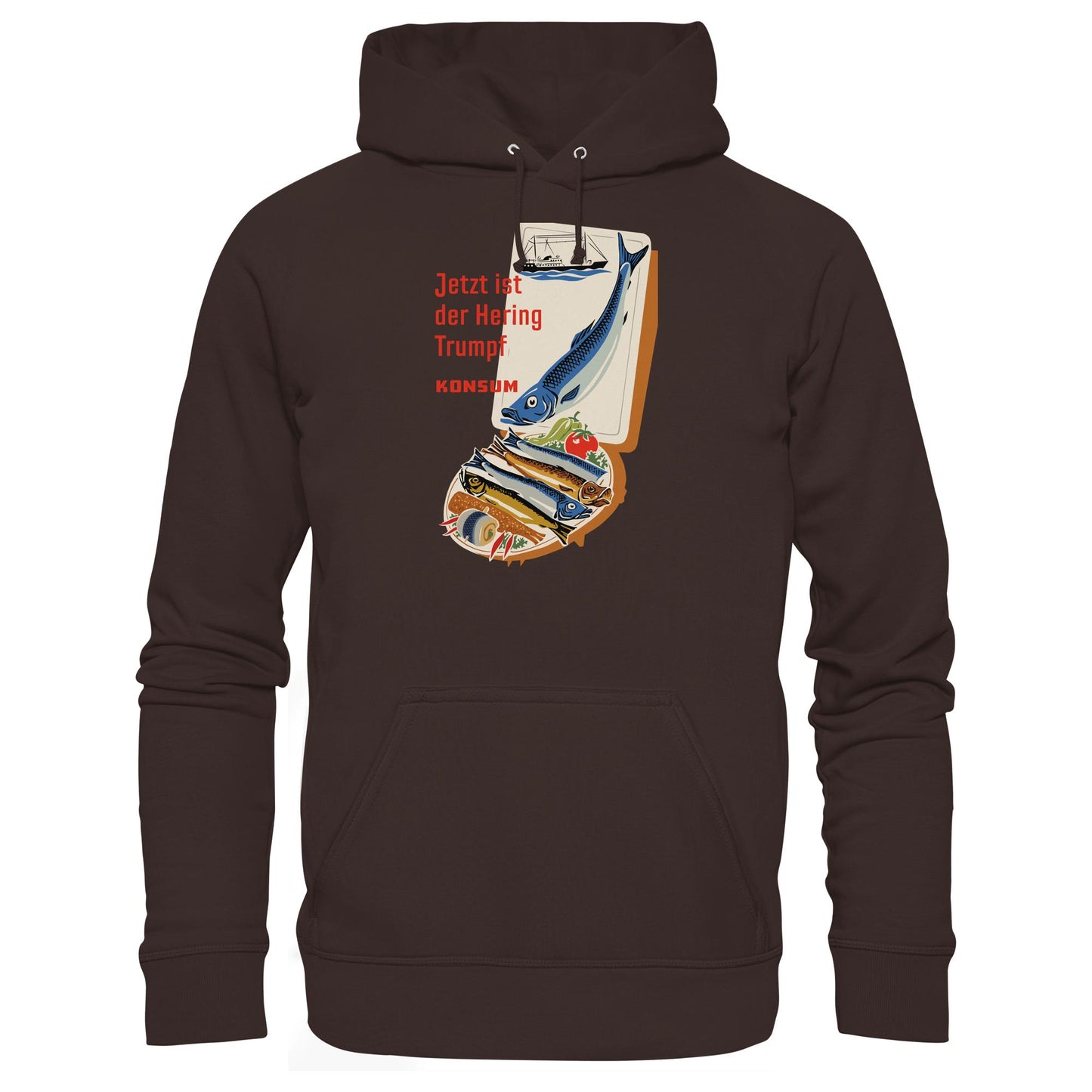 DDR Ostalgie Kapuze / Hoodie Unisex • JETZT IST DER HERING TRUMPF (ORIGINAL KONSUM-PLAKAT)