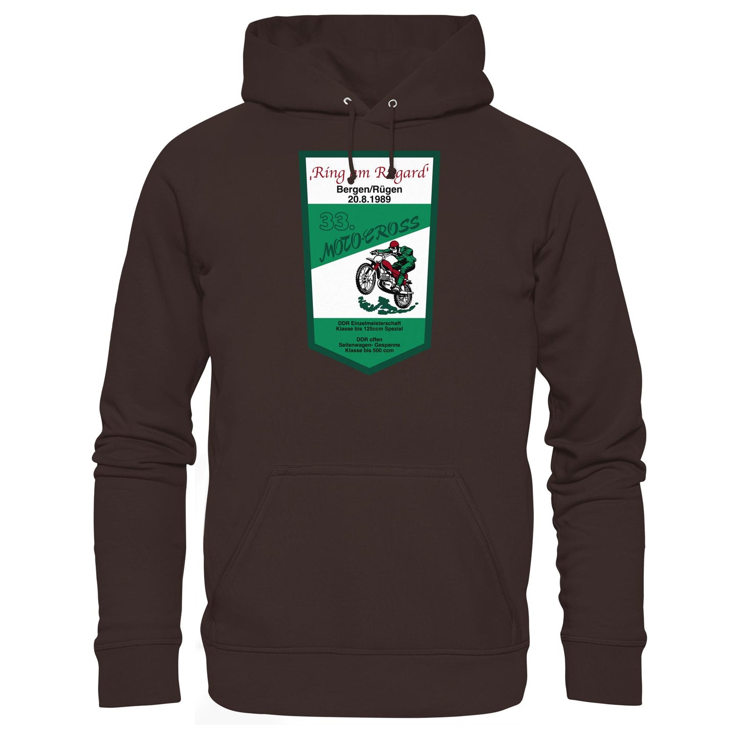 DDR Ostalgie Kapuze / Hoodie Unisex • RING AM RUGARD, RÜGEN 33. MOTO-CROSS-RENNEN 1989 (ORIGINAL-WIMPEL)