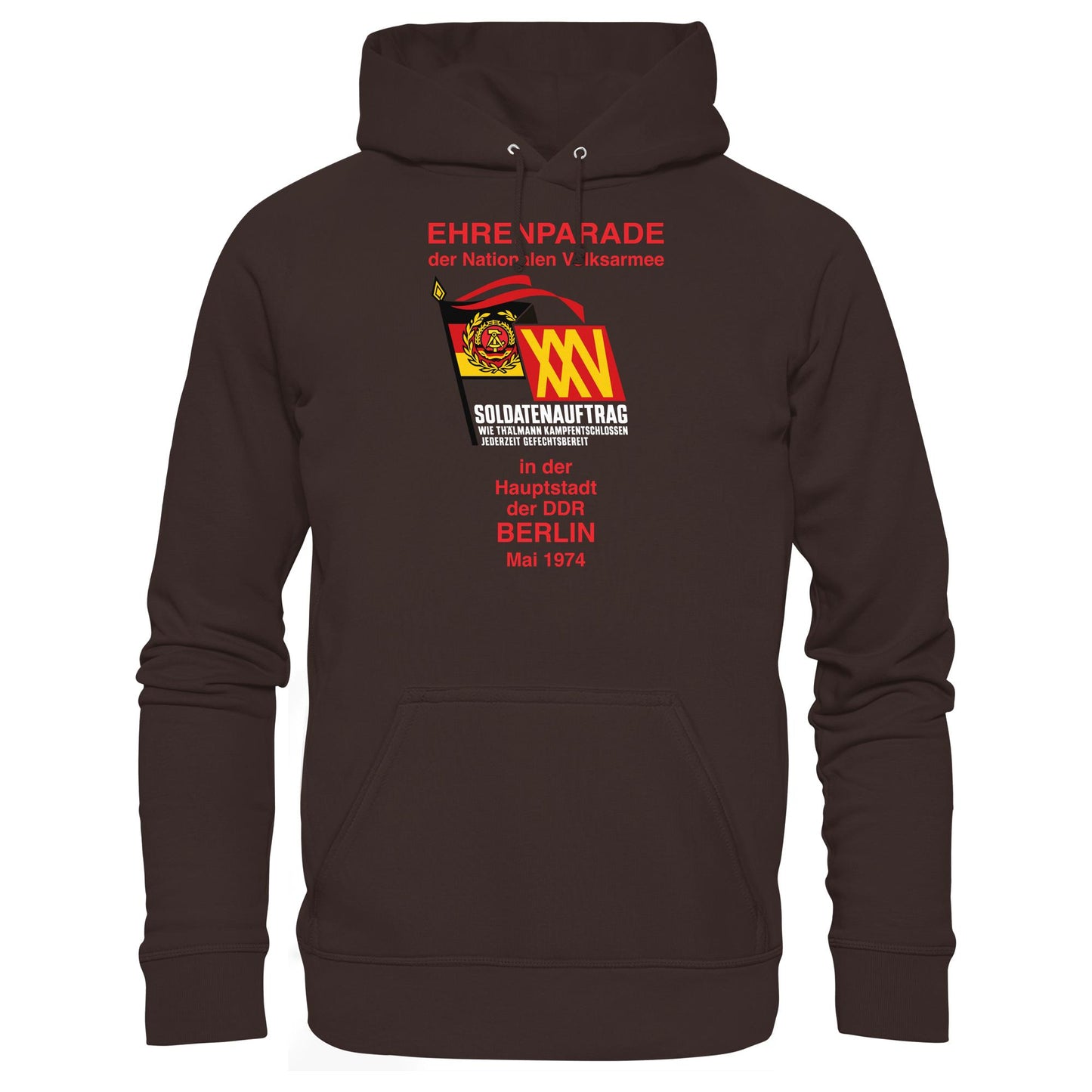 DDR Ostalgie Kapuze / Hoodie Unisex • EHRENPARADE DER NVA, 1974 BERLIN (ORIGINALWIMPEL)