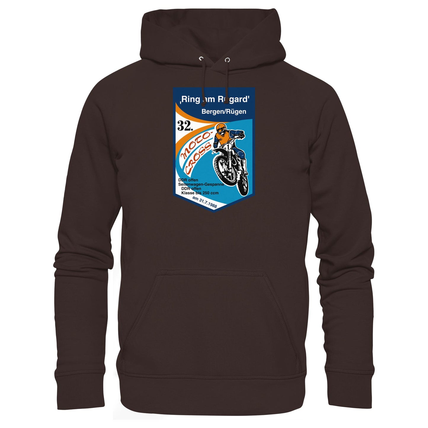 DDR Ostalgie Kapuze / Hoodie Unisex • RING AM RUGARD, RÜGEN 32. MOTO-CROSS-RENNEN 1988 (ORIGINAL-WIMPEL)