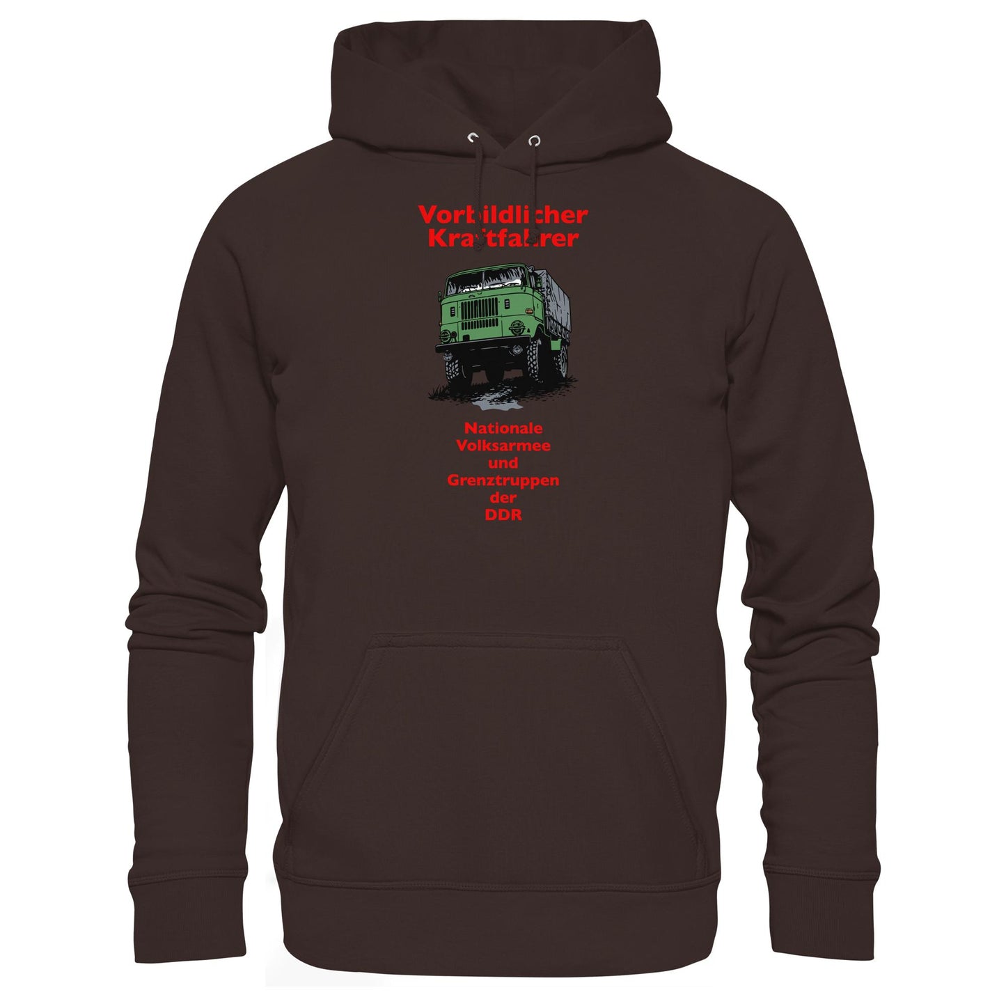 DDR Ostalgie Kapuze / Hoodie Unisex • VORBILDLICHER KRAFTFAHRER, NVA (ORIGINAL WIMPELMOTIV)