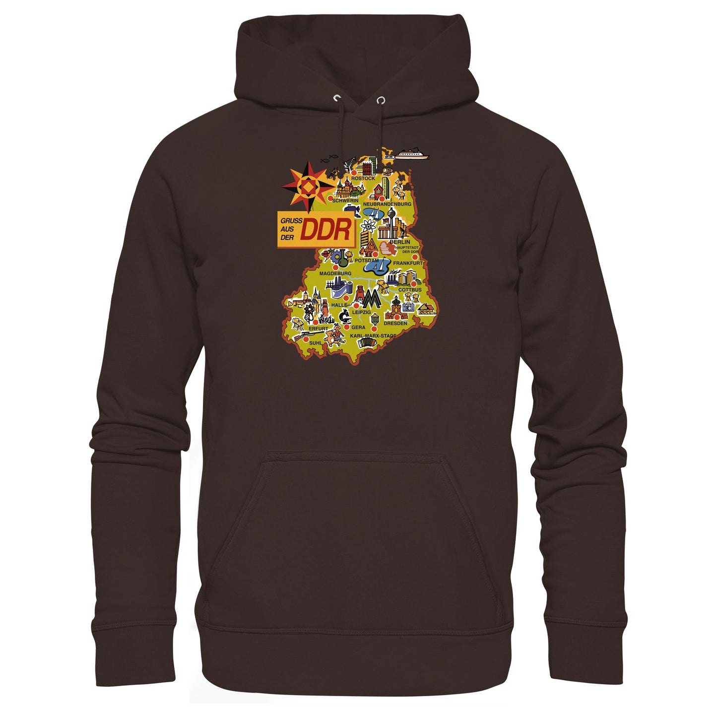 DDR Ostalgie Kapuze / Hoodie Unisex • GRUSS AUS DER DDR (ORIGINAL POSTKARTE)