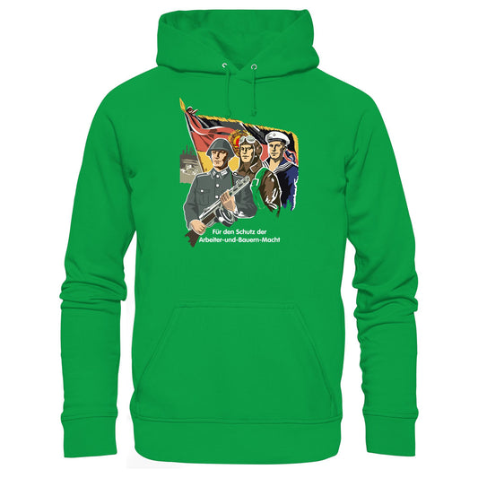 DDR Ostalgie Kapuze / Hoodie Unisex • FÜR DEN SCHUTZ DER ARBEITER-UND-BAUERN-MACHT (NVA ORIGINAL-PLAKAT)