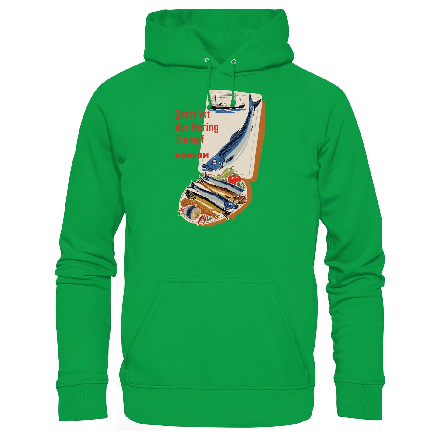 DDR Ostalgie Kapuze / Hoodie Unisex • JETZT IST DER HERING TRUMPF (ORIGINAL KONSUM-PLAKAT)