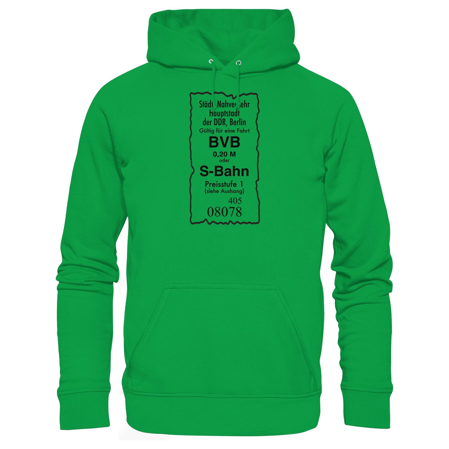 DDR Ostalgie Kapuze / Hoodie Unisex • BVB BERLIN NAHVERKEHR, 20 PFENNIG (ORIGINAL FAHRSCHEIN 1989)