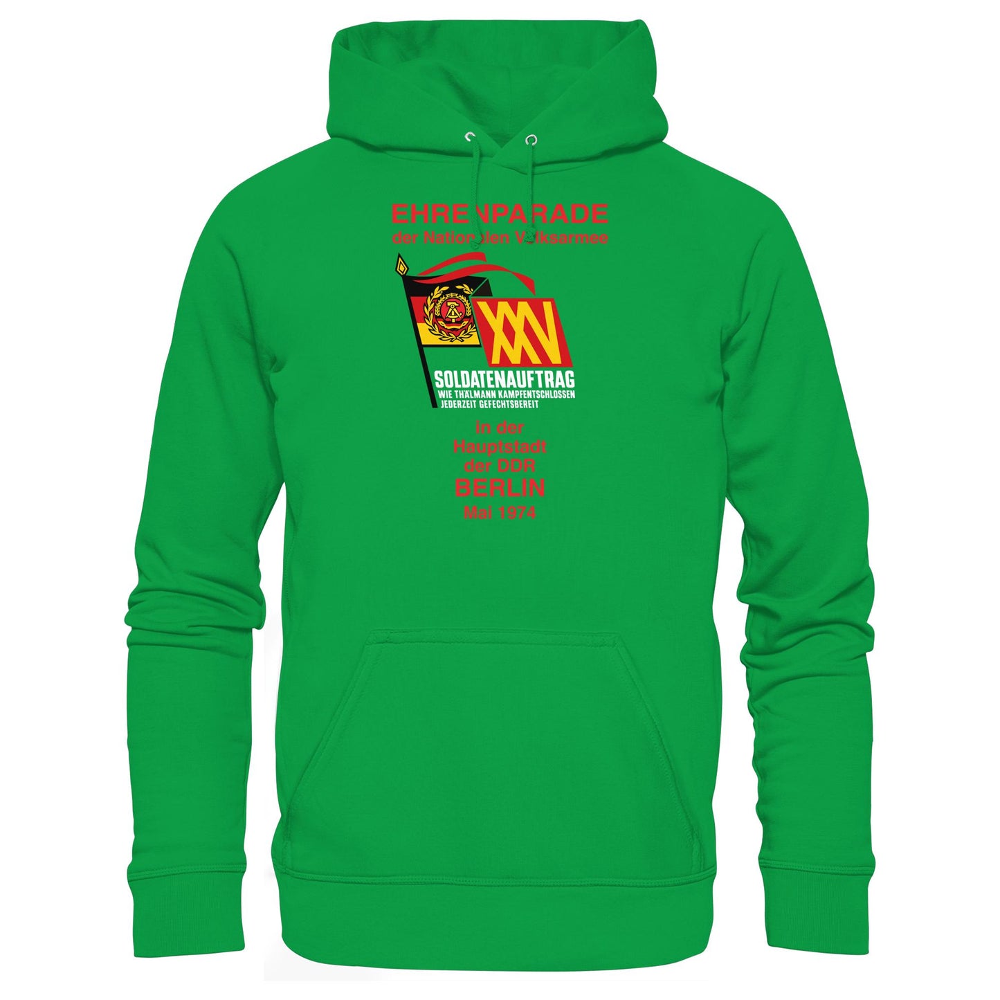DDR Ostalgie Kapuze / Hoodie Unisex • EHRENPARADE DER NVA, 1974 BERLIN (ORIGINALWIMPEL)
