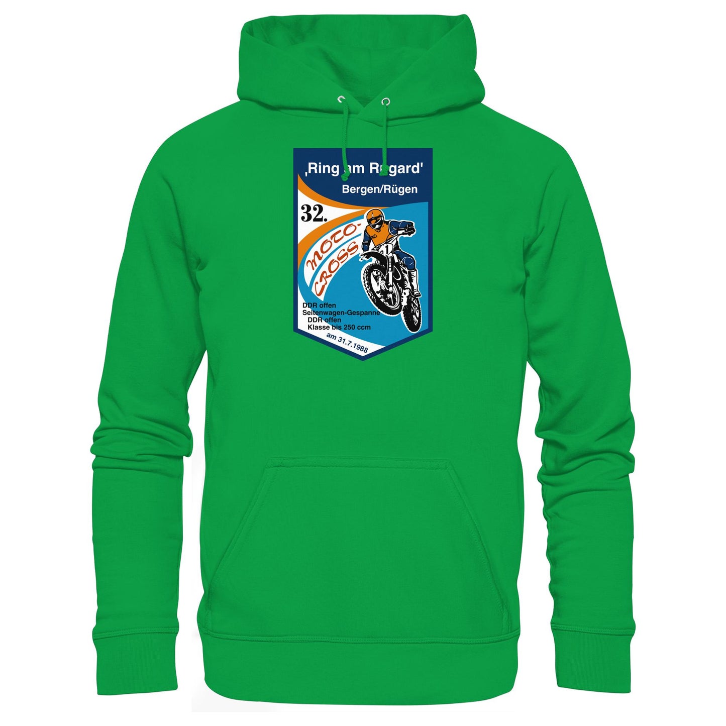 DDR Ostalgie Kapuze / Hoodie Unisex • RING AM RUGARD, RÜGEN 32. MOTO-CROSS-RENNEN 1988 (ORIGINAL-WIMPEL)
