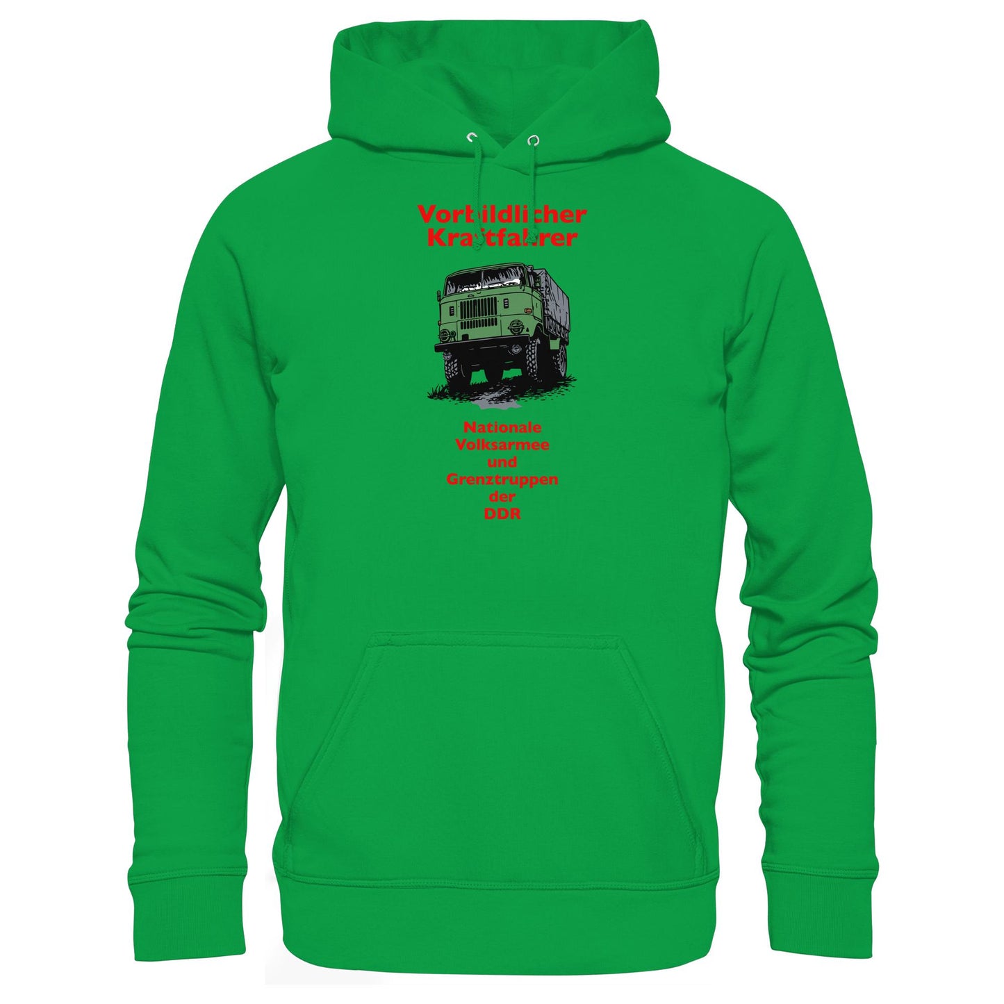 DDR Ostalgie Kapuze / Hoodie Unisex • VORBILDLICHER KRAFTFAHRER, NVA (ORIGINAL WIMPELMOTIV)