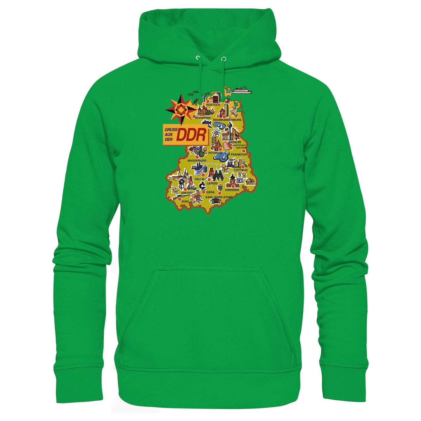 DDR Ostalgie Kapuze / Hoodie Unisex • GRUSS AUS DER DDR (ORIGINAL POSTKARTE)