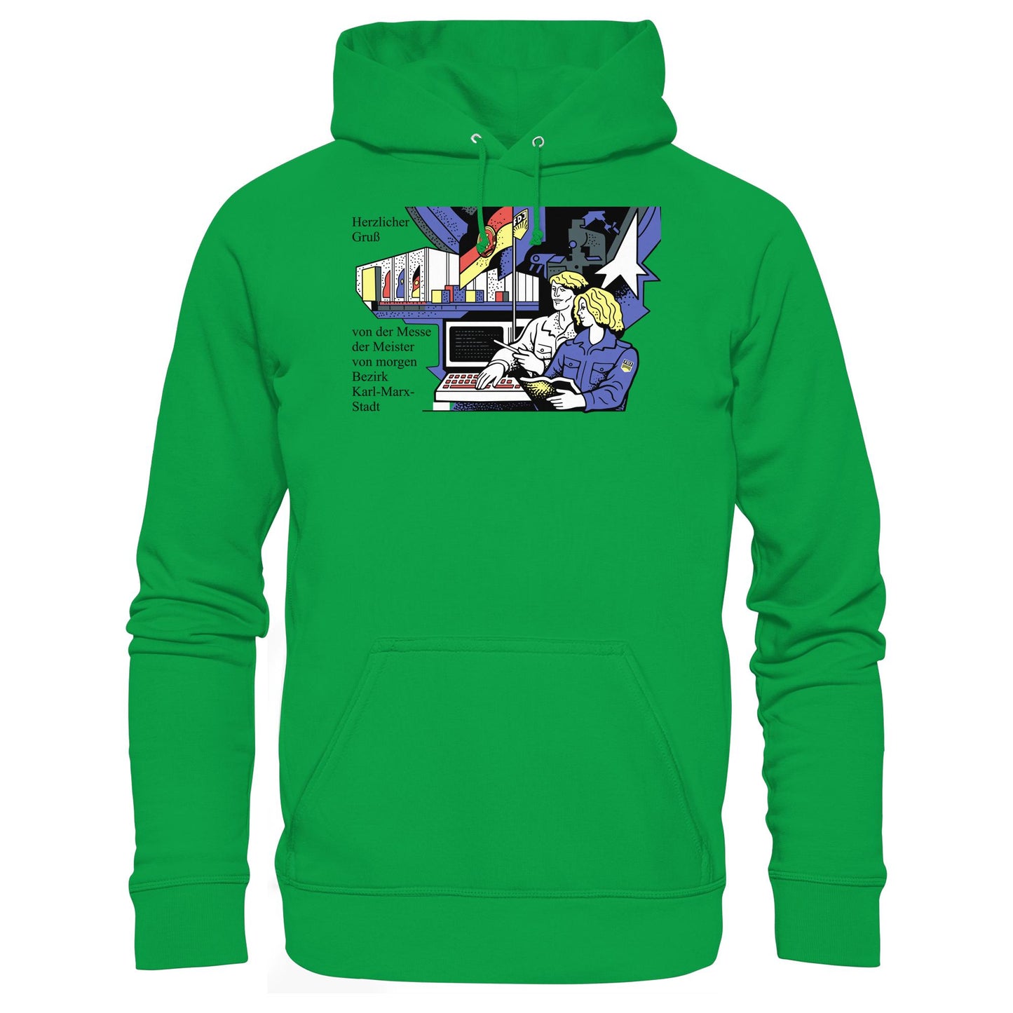 DDR Ostalgie Kapuze / Hoodie Unisex • MESSE DER MEISTER VON MORGEN, KARL-MARX-STADT (ORIGINAL BRIEFMARKE)