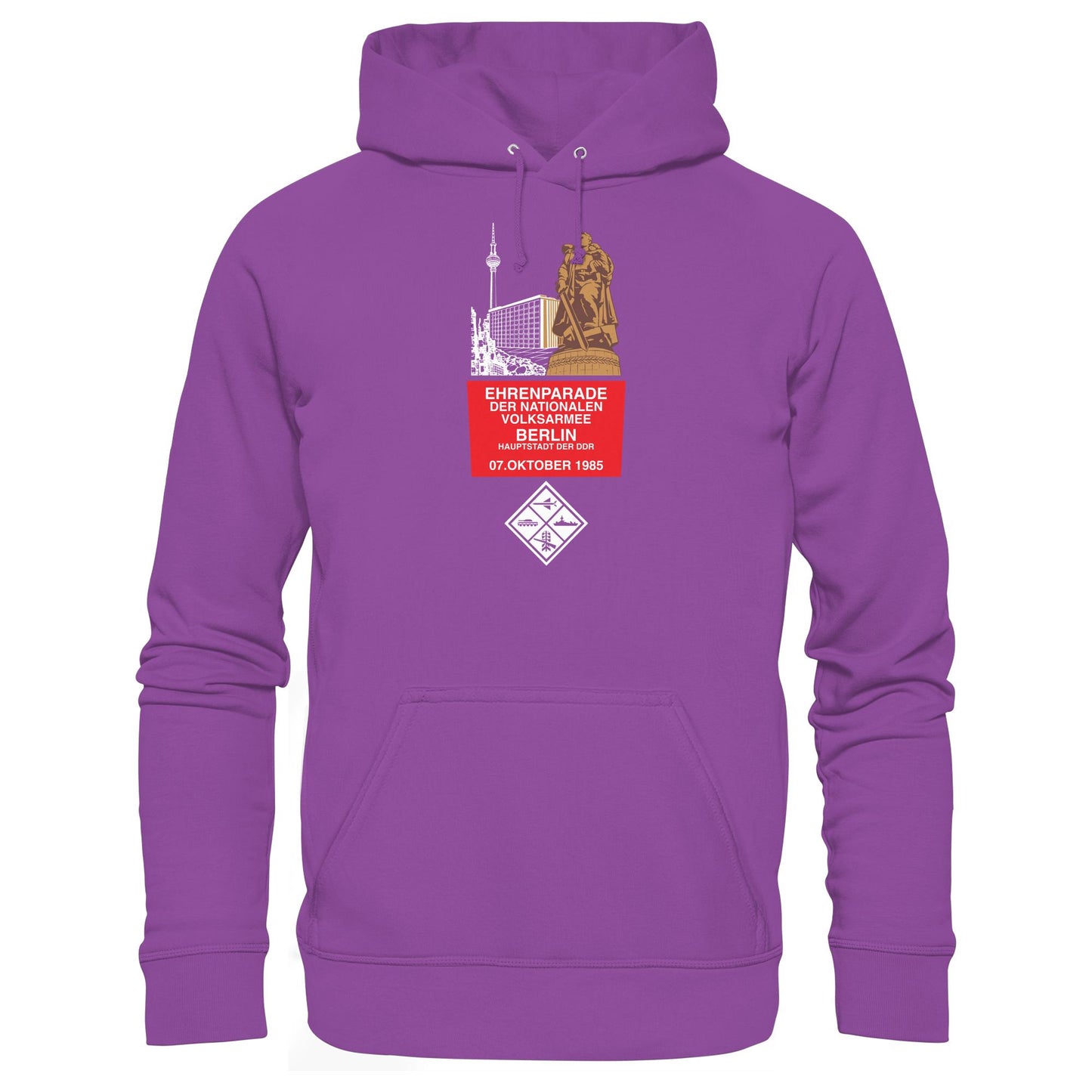 DDR Ostalgie Kapuze / Hoodie Unisex • EHRENPARADE DER NVA, 1985 BERLIN (ORIGINALWIMPEL)