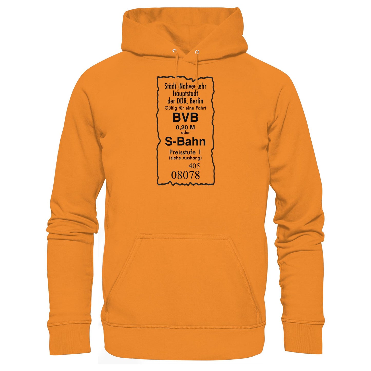 DDR Ostalgie Kapuze / Hoodie Unisex • BVB BERLIN NAHVERKEHR, 20 PFENNIG (ORIGINAL FAHRSCHEIN 1989)
