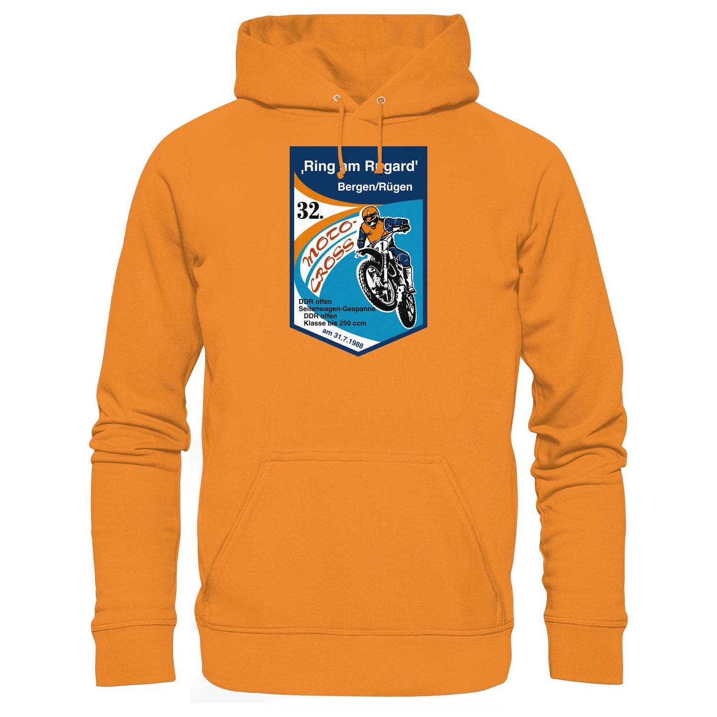DDR Ostalgie Kapuze / Hoodie Unisex • RING AM RUGARD, RÜGEN 32. MOTO-CROSS-RENNEN 1988 (ORIGINAL-WIMPEL)
