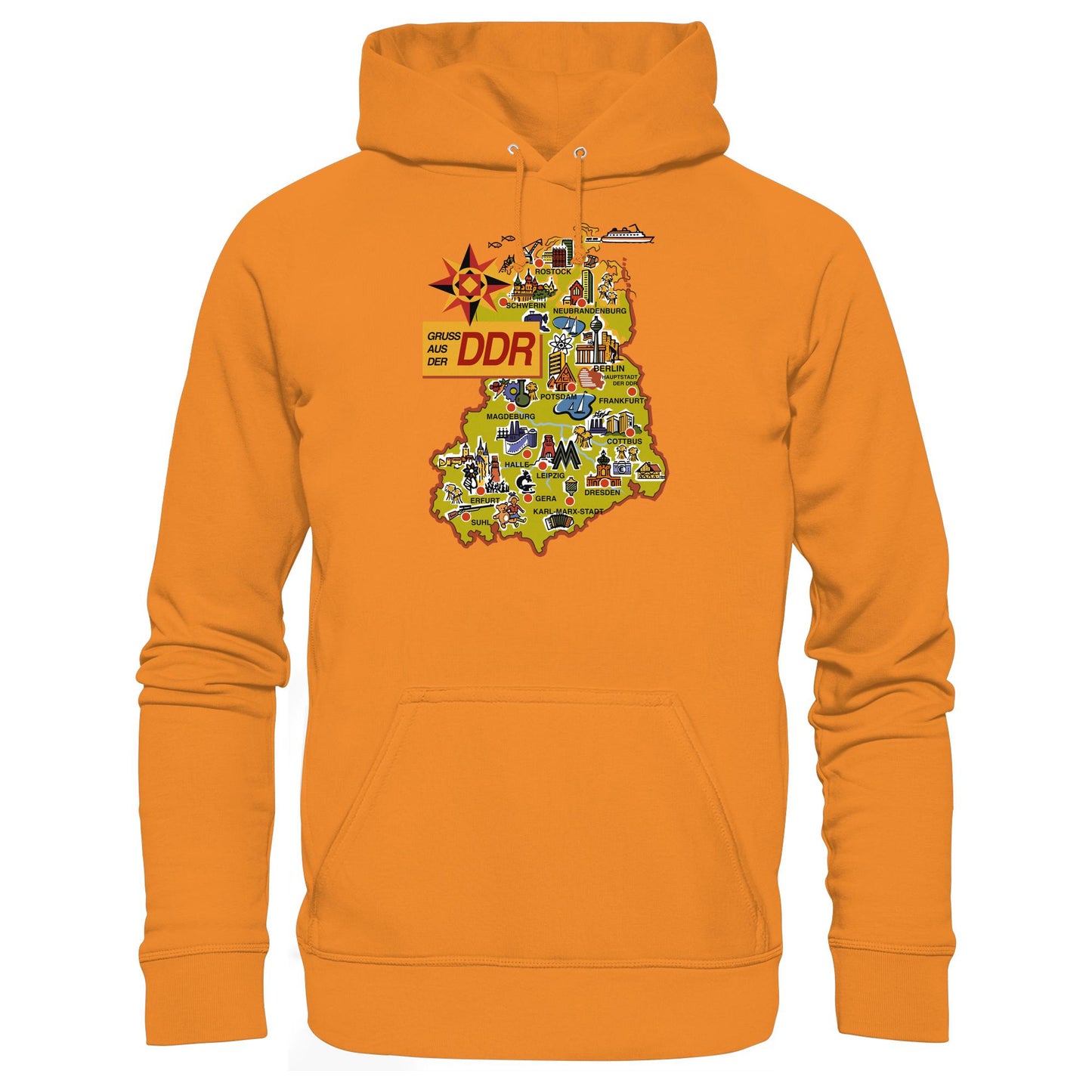 DDR Ostalgie Kapuze / Hoodie Unisex • GRUSS AUS DER DDR (ORIGINAL POSTKARTE)