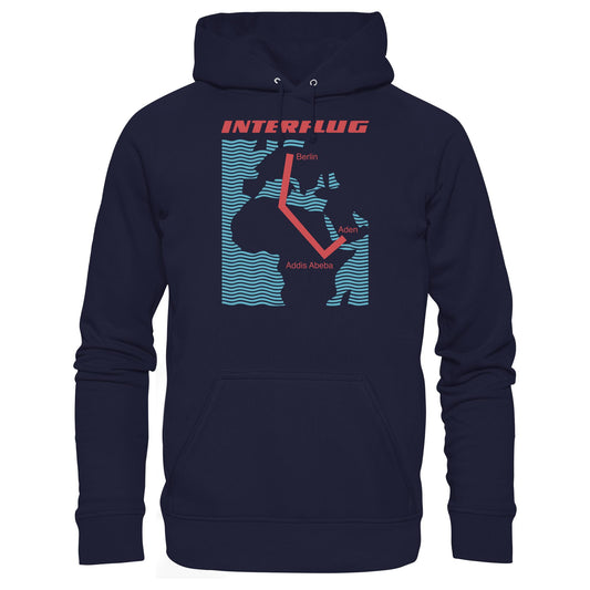 DDR Ostalgie Kapuze / Hoodie Unisex • INTERFLUG BERLIN - ADDIS ABEBA (ORIGINAL SONDERSTEMPEL)