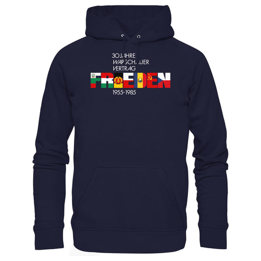 DDR Ostalgie Kapuze / Hoodie Unisex • FRIEDEN - 30 JAHRE WARSCHAUER VERTRAG (DDR-BRIEFMARKE)