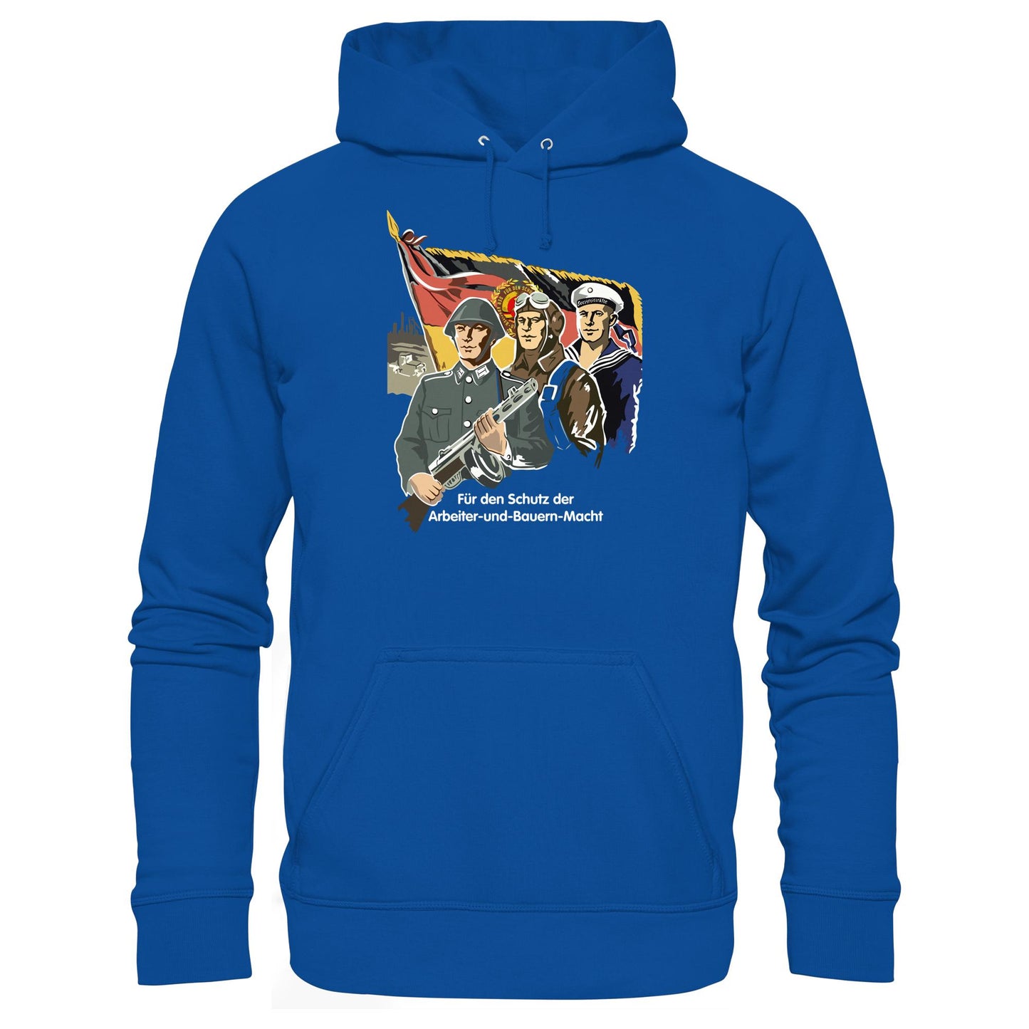 DDR Ostalgie Kapuze / Hoodie Unisex • FÜR DEN SCHUTZ DER ARBEITER-UND-BAUERN-MACHT (NVA ORIGINAL-PLAKAT)
