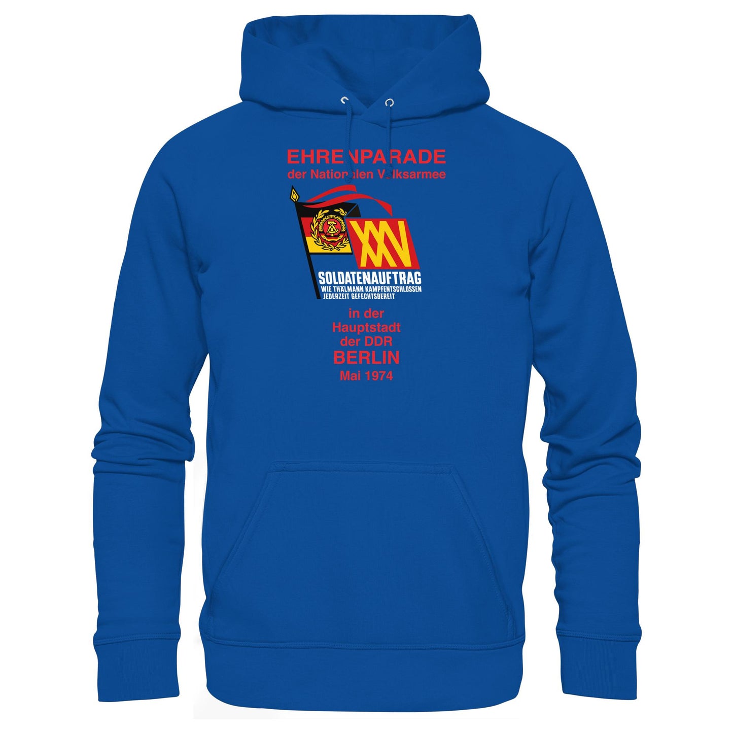 DDR Ostalgie Kapuze / Hoodie Unisex • EHRENPARADE DER NVA, 1974 BERLIN (ORIGINALWIMPEL)