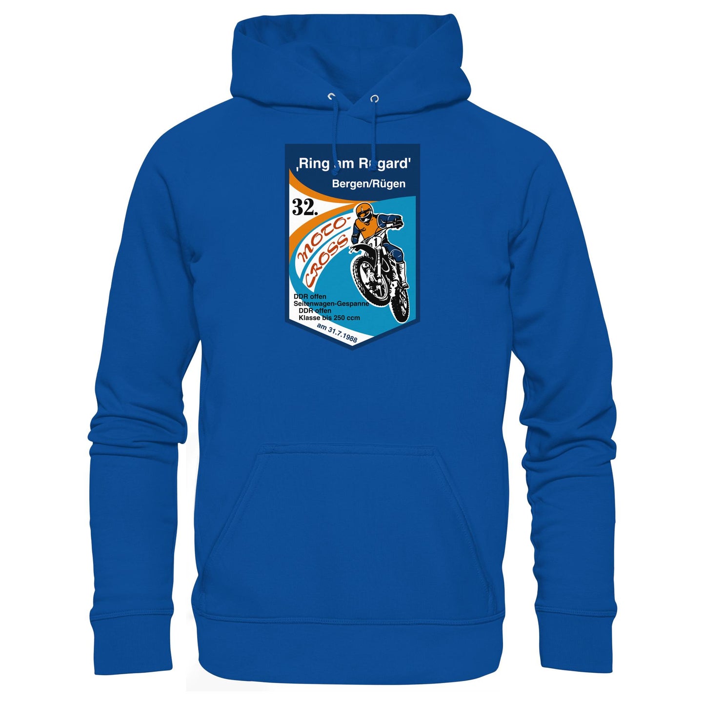 DDR Ostalgie Kapuze / Hoodie Unisex • RING AM RUGARD, RÜGEN 32. MOTO-CROSS-RENNEN 1988 (ORIGINAL-WIMPEL)