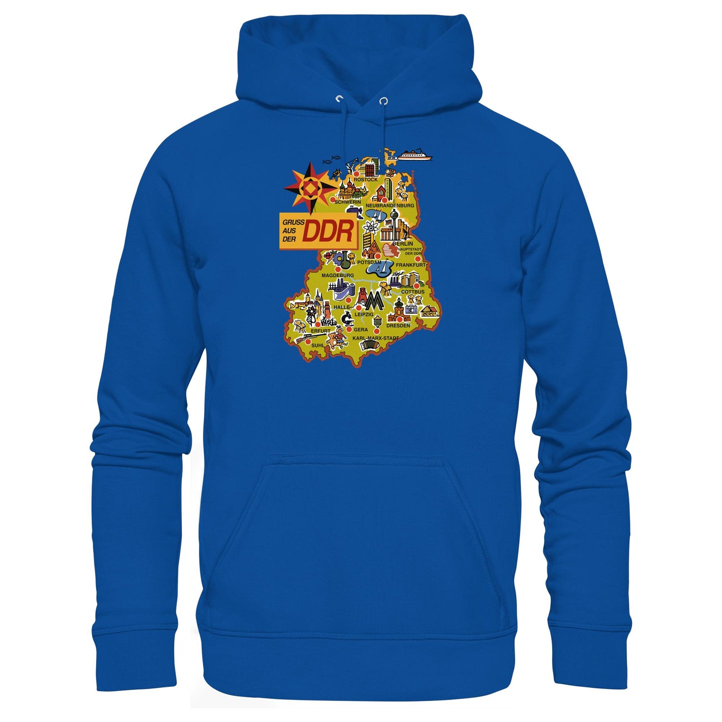 DDR Ostalgie Kapuze / Hoodie Unisex • GRUSS AUS DER DDR (ORIGINAL POSTKARTE)