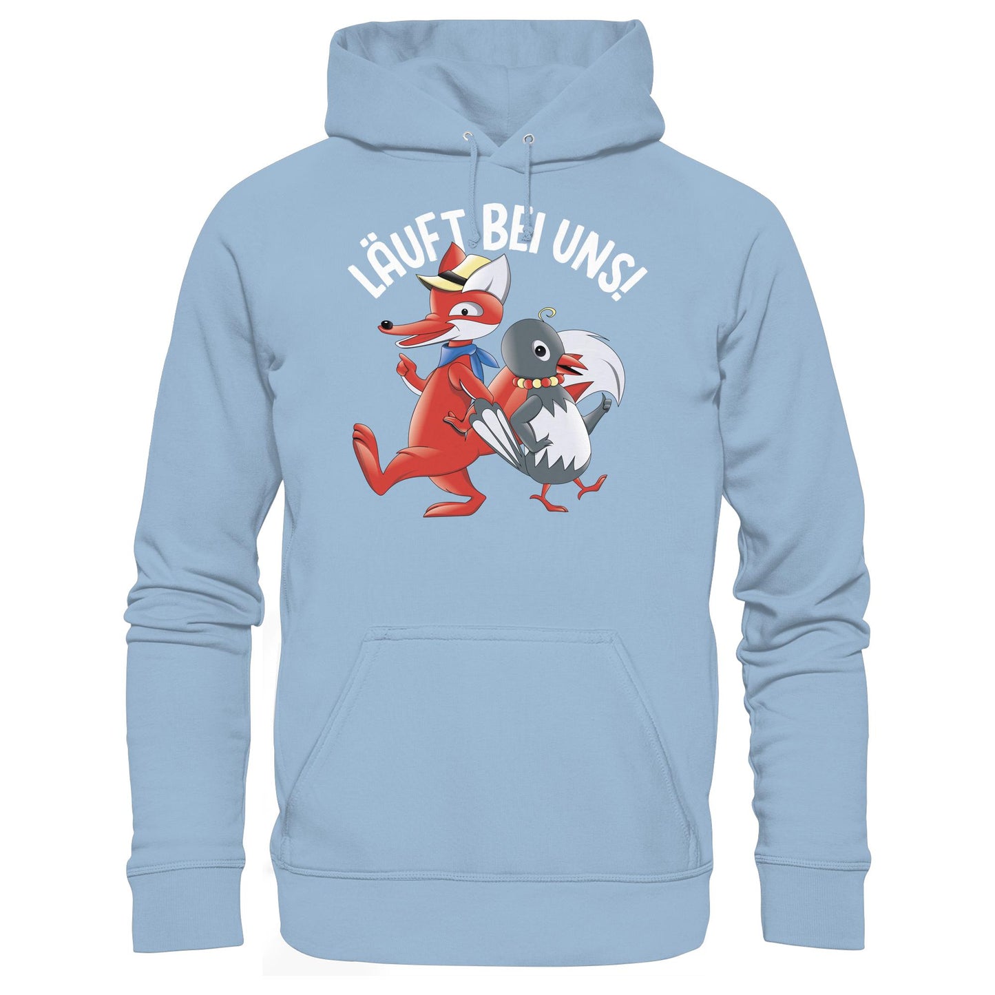 DDR Ostalgie Kapuze / Hoodie Unisex • UNSER SANDMÄNNCHEN - HERR FUCHS & FRAU ELSTER, LÄUFT BEI UNS!