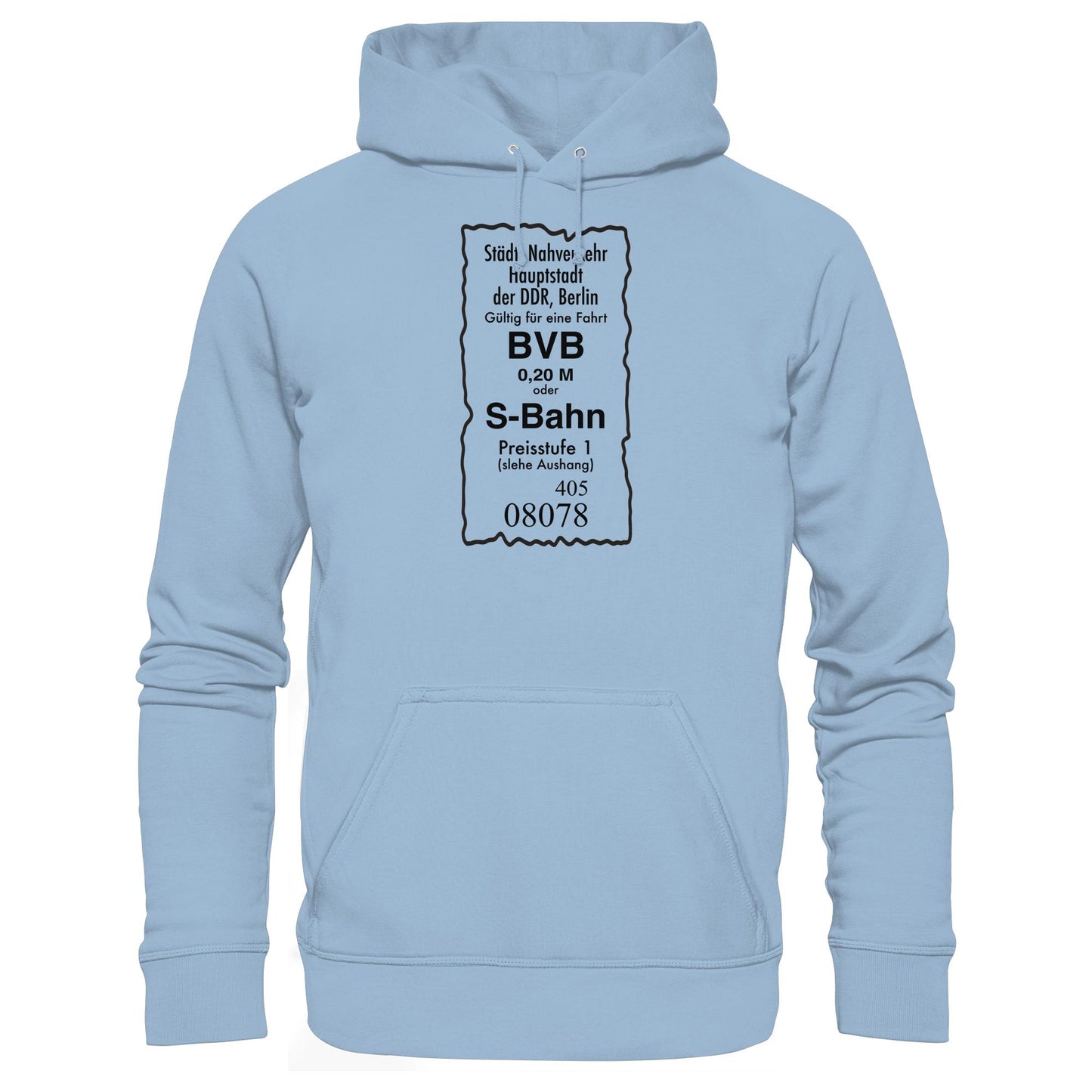 DDR Ostalgie Kapuze / Hoodie Unisex • BVB BERLIN NAHVERKEHR, 20 PFENNIG (ORIGINAL FAHRSCHEIN 1989)