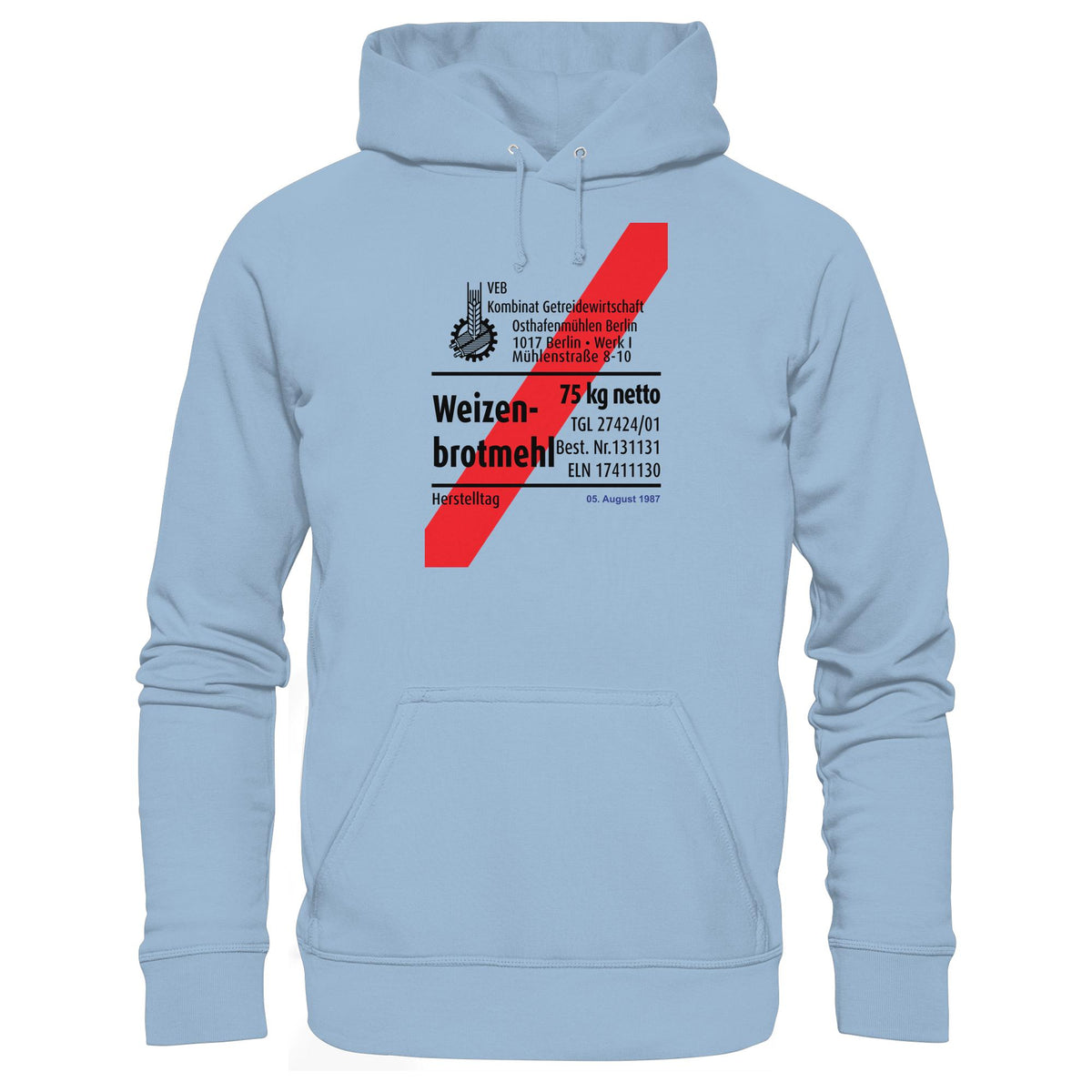DDR Ostalgie Kapuze / Hoodie Unisex • WEIZENMEHL - VEB KOMBINAT GETREIDEWIRTSCHAFT (ORIGINAL-VERPACKUNG)