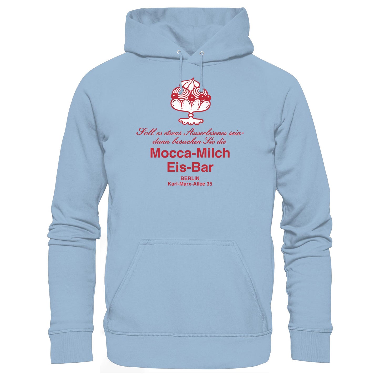 DDR Ostalgie Kapuze / Hoodie Unisex • MOKKA-MILCH-EIS-BAR BERLIN (ORIGINAL UNTERSETZER)