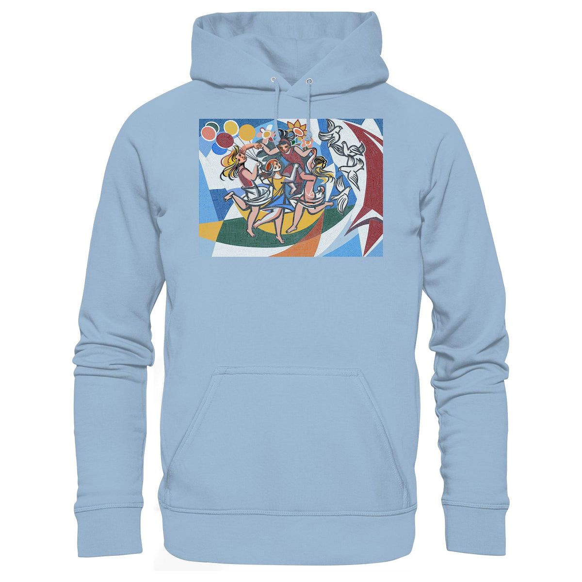 DDR Ostalgie Kapuze / Hoodie Unisex • WALTER WOMACKA - TANZENDE MÄDCHEN MIT FRIEDENSTAUBEN MIT MOSAIK-HINTERGRUND (HAUS DES LEHRERS, 1964)