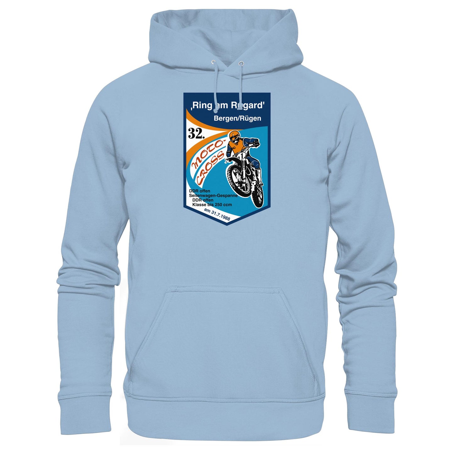 DDR Ostalgie Kapuze / Hoodie Unisex • RING AM RUGARD, RÜGEN 32. MOTO-CROSS-RENNEN 1988 (ORIGINAL-WIMPEL)