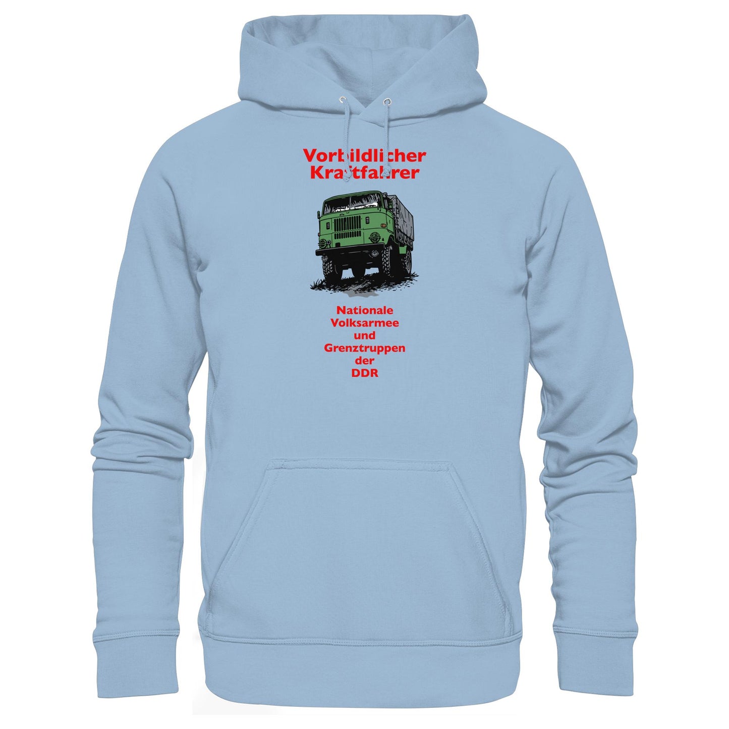 DDR Ostalgie Kapuze / Hoodie Unisex • VORBILDLICHER KRAFTFAHRER, NVA (ORIGINAL WIMPELMOTIV)