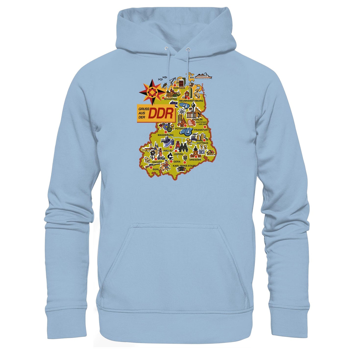 DDR Ostalgie Kapuze / Hoodie Unisex • GRUSS AUS DER DDR (ORIGINAL POSTKARTE)