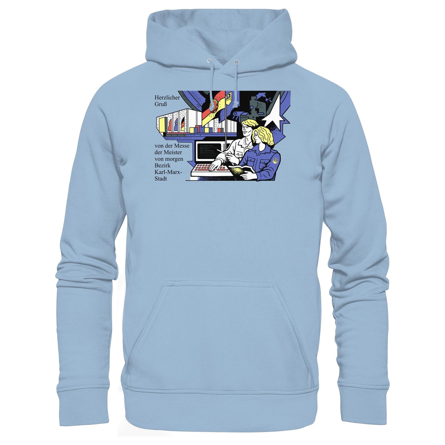 DDR Ostalgie Kapuze / Hoodie Unisex • MESSE DER MEISTER VON MORGEN, KARL-MARX-STADT (ORIGINAL BRIEFMARKE)