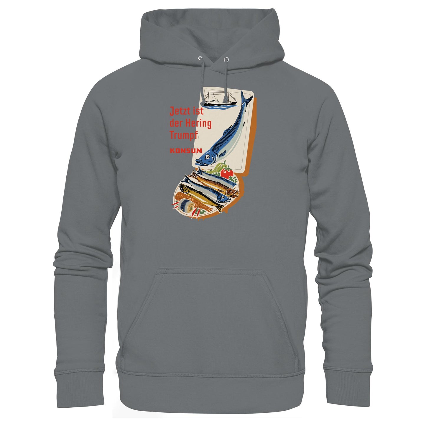 DDR Ostalgie Kapuze / Hoodie Unisex • JETZT IST DER HERING TRUMPF (ORIGINAL KONSUM-PLAKAT)