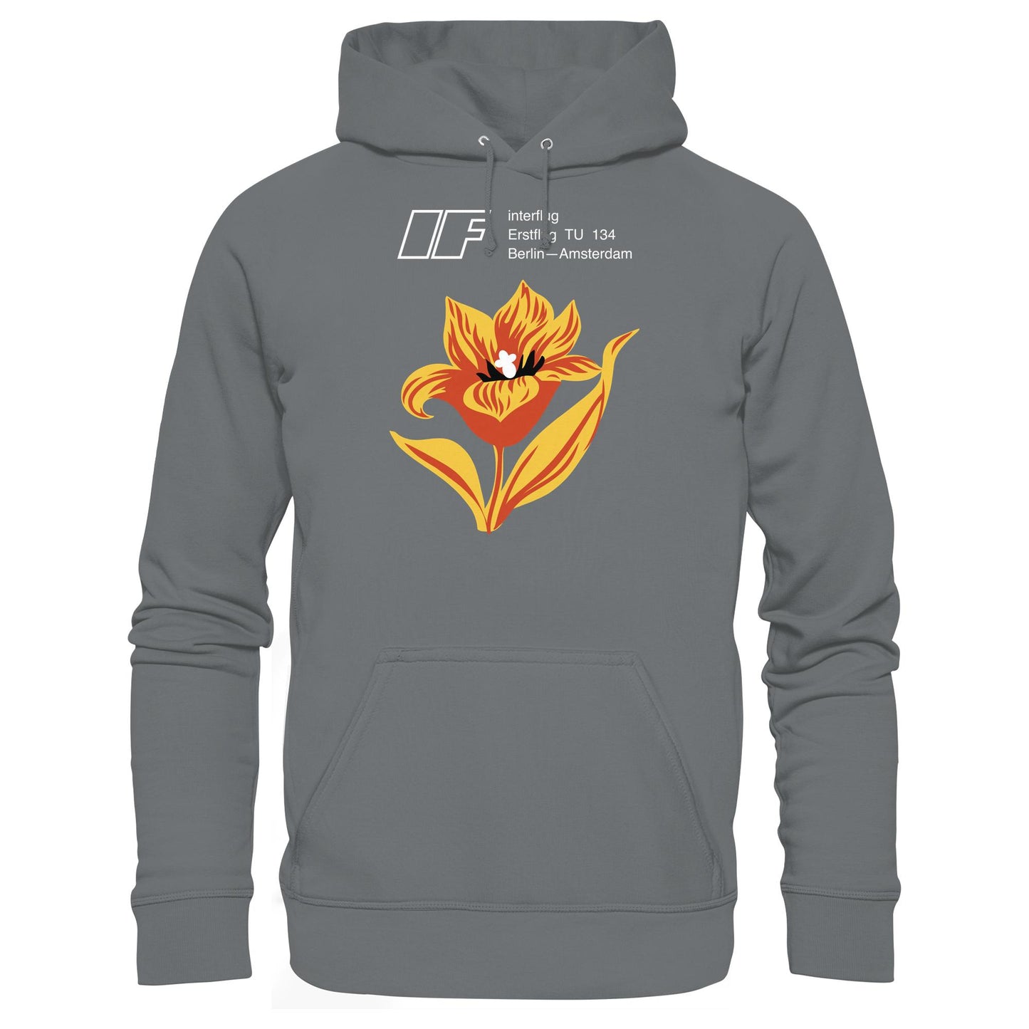 DDR Ostalgie Kapuze / Hoodie Unisex • INTERFLUG BERLIN - AMSTERDAM (ORIGINAL SONDERSTEMPEL)