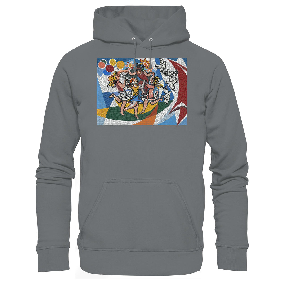 DDR Ostalgie Kapuze / Hoodie Unisex • WALTER WOMACKA - TANZENDE MÄDCHEN MIT FRIEDENSTAUBEN MIT MOSAIK-HINTERGRUND (HAUS DES LEHRERS, 1964)