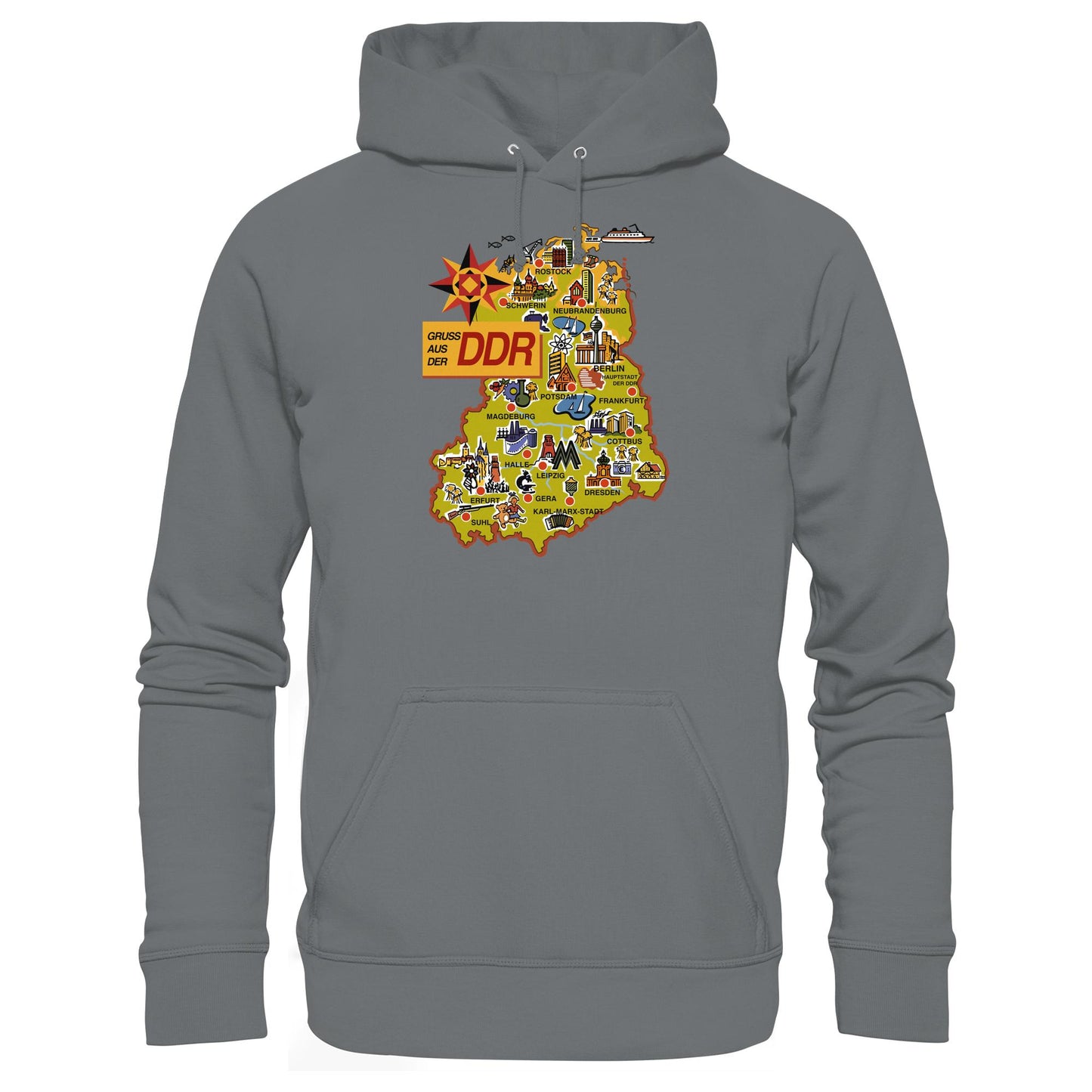 DDR Ostalgie Kapuze / Hoodie Unisex • GRUSS AUS DER DDR (ORIGINAL POSTKARTE)