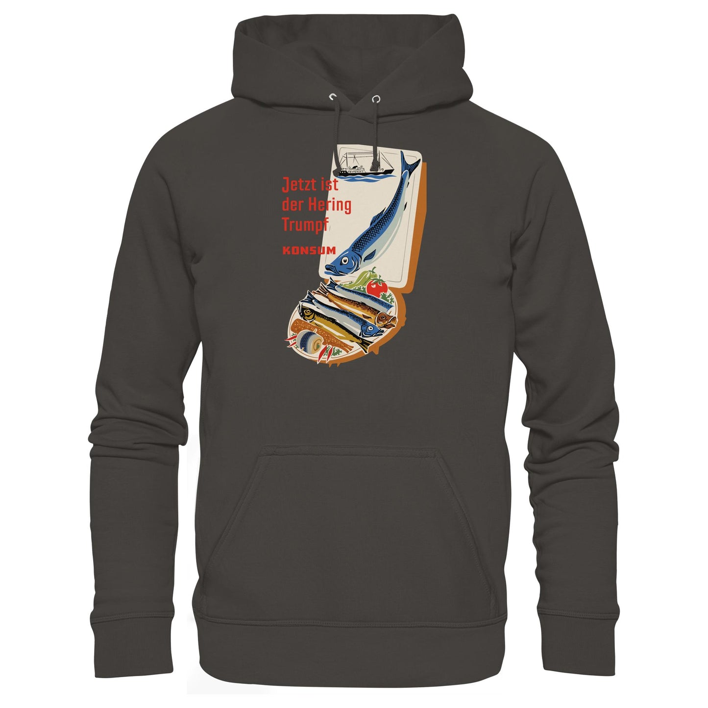 DDR Ostalgie Kapuze / Hoodie Unisex • JETZT IST DER HERING TRUMPF (ORIGINAL KONSUM-PLAKAT)