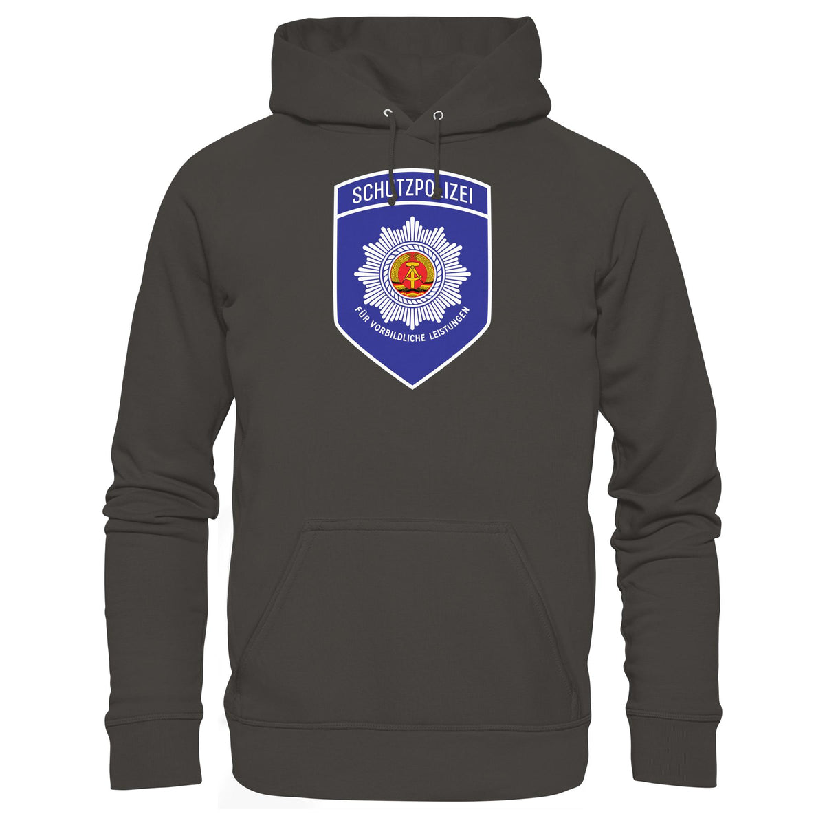 DDR Ostalgie Kapuze / Hoodie Unisex • SCHUTZPOLIZEI - FÜR VORBILDLICHE LEISTUNGEN (ORIGINAL-AUFNÄHER)