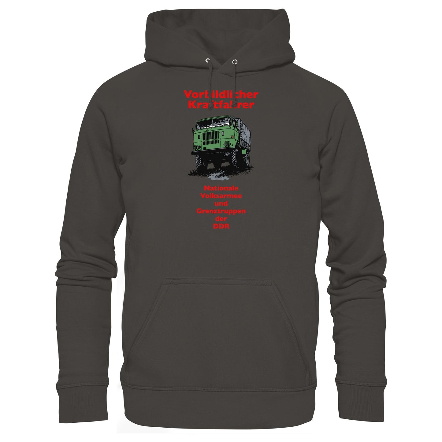 DDR Ostalgie Kapuze / Hoodie Unisex • VORBILDLICHER KRAFTFAHRER, NVA (ORIGINAL WIMPELMOTIV)