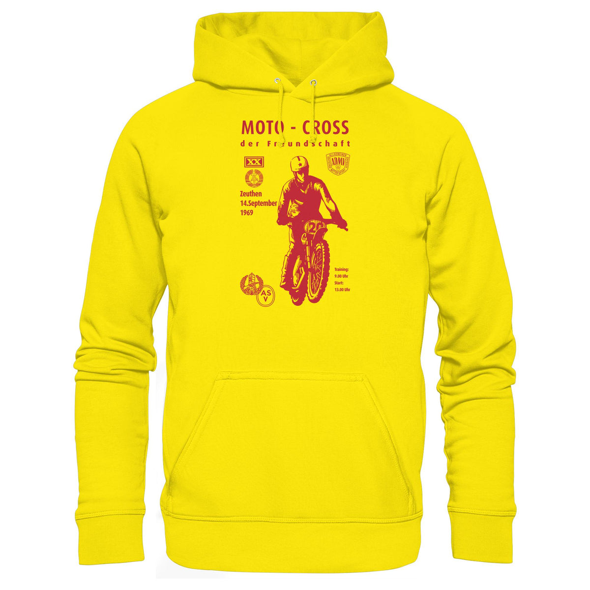 DDR Ostalgie Kapuze / Hoodie Unisex • ASV MOTO-CROSS DER FREUNDSCHAFT, ZEUTHEN 1969