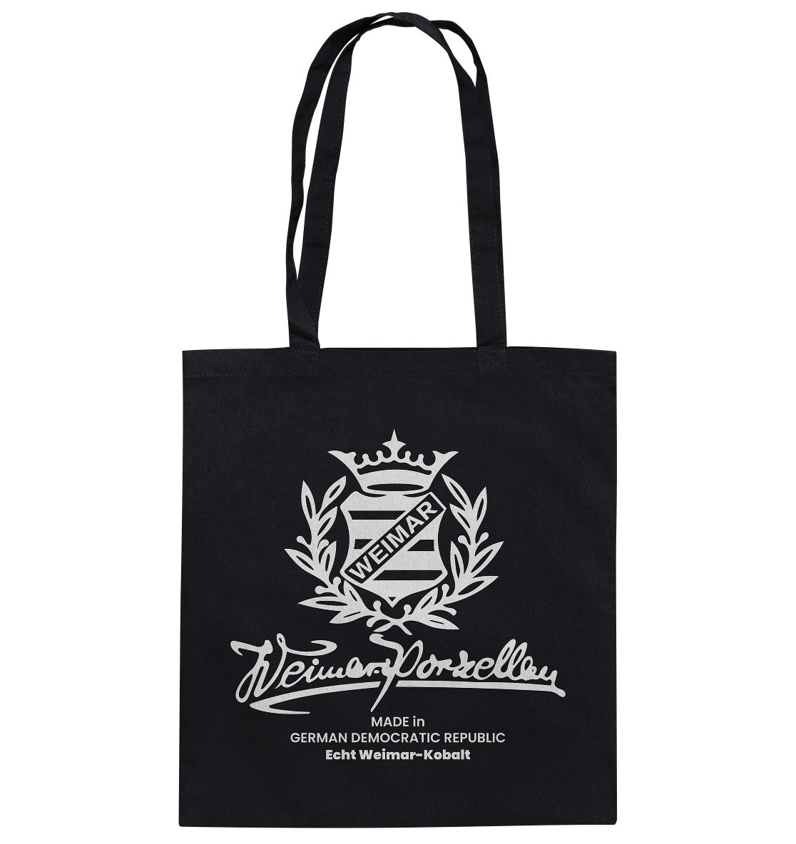 DDR Ostalgie Baumwolltasche • WEIMAR-PORZELLAN BLANKENHAIN monochrom