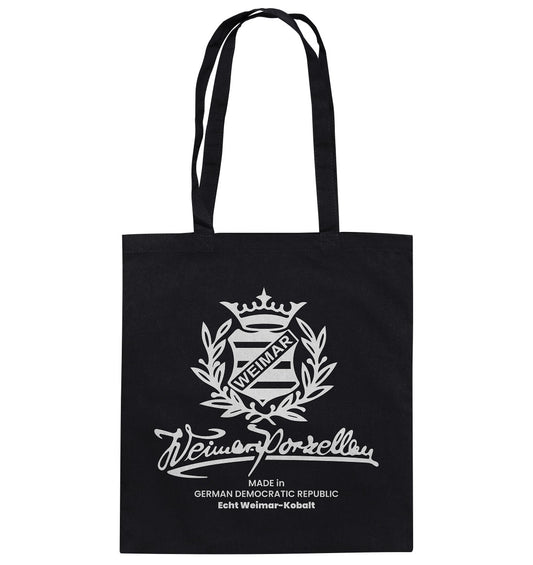 DDR Ostalgie Baumwolltasche • WEIMAR-PORZELLAN BLANKENHAIN monochrom