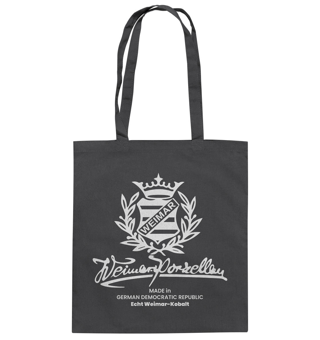 DDR Ostalgie Baumwolltasche • WEIMAR-PORZELLAN BLANKENHAIN monochrom
