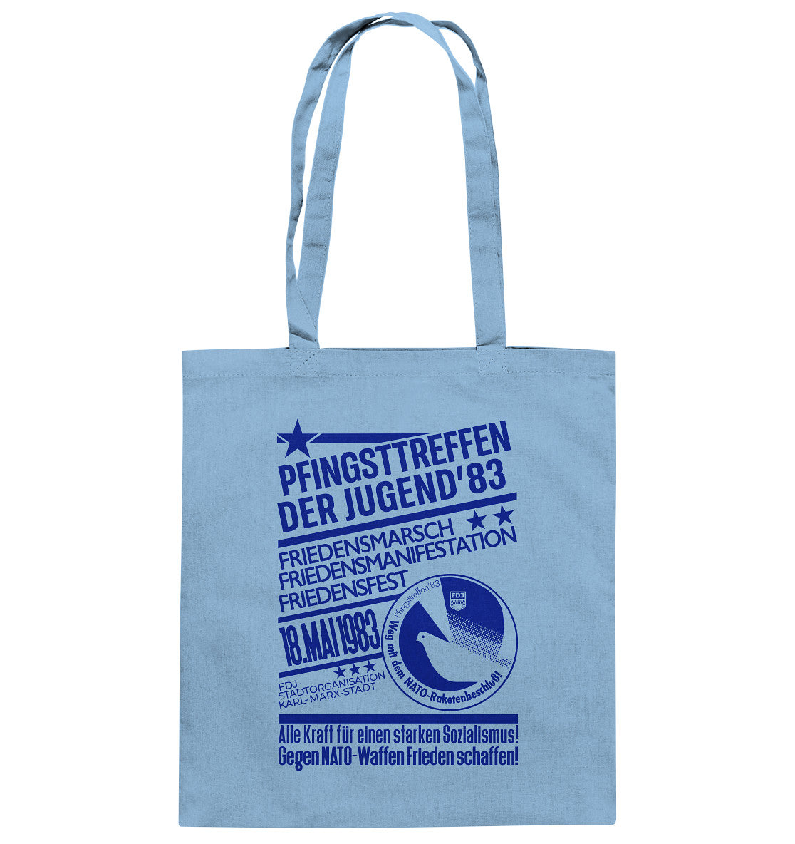 DDR Ostalgie Baumwolltasche • PFINGSTTREFFEN 1983 - GEGEN NATO-WAFFEN - ORIGINAL ILLUSTRATION